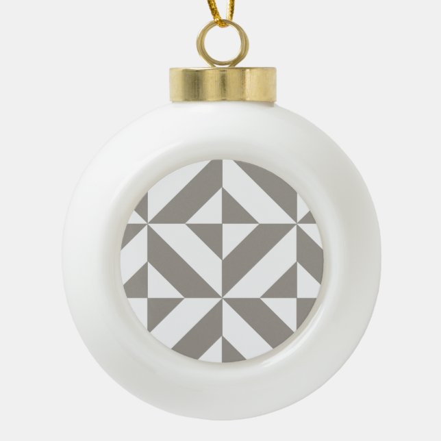 Silver Grey Geometric Deco Cube Pattern Ceramic Ball Christmas Ornament (Front)