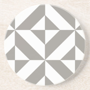 Silver Grey Geometric Deco Cube Pattern Coaster