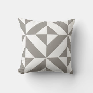 Silver Grey Geometric Deco Cube Pattern Cushion