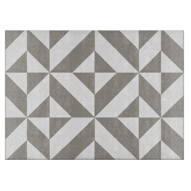 Silver Grey Geometric Deco Cube Pattern Cutting Board (Front)