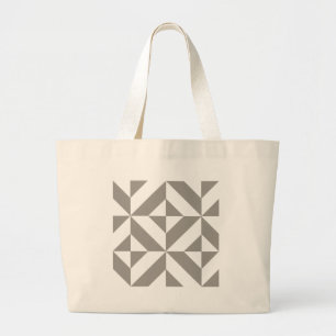 Silver Grey Geometric Deco Cube Pattern Large Tote Bag