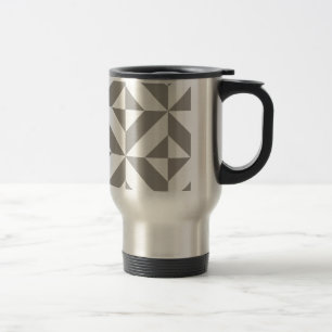 Silver Grey Geometric Deco Cube Pattern Travel Mug