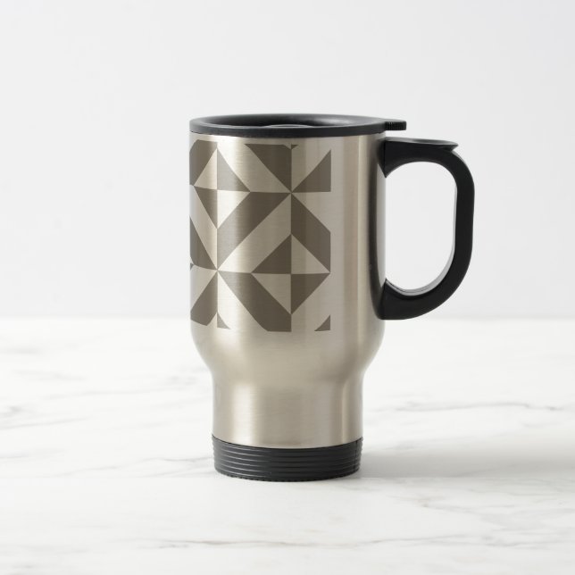 Silver Grey Geometric Deco Cube Pattern Travel Mug (Right)