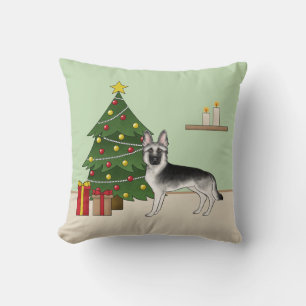 Silver Grey German Shepherd Festive Christmas Tree Cushion