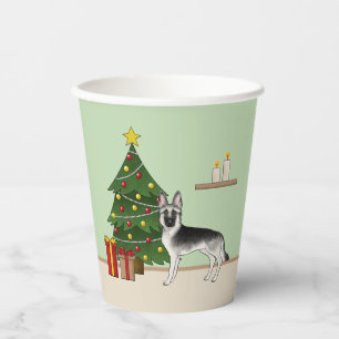 Silver Grey German Shepherd Festive Christmas Tree Paper Cups