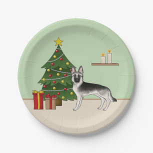 Silver Grey German Shepherd Festive Christmas Tree Paper Plate