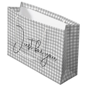 Silver Grey Gingham Print Large Gift Bag