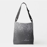 Silver Grey Girly Glitter Sparkle Monogram Name