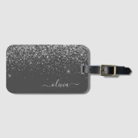 Silver Grey Girly Glitter Sparkle Monogram Name