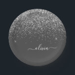 Silver Grey Girly Glitter Sparkle Monogram Name Paper Plate<br><div class="desc">Silver and Grey (Grey) Sparkle Glitter Monogram Name and Initial Party Plates. This makes the perfect sweet 16 birthday,  wedding,  bridal shower,  anniversary,  baby shower or bachelorette party gift for someone that loves glam luxury and chic styles.</div>