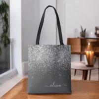 Silver Grey Girly Glitter Sparkle Monogram Name