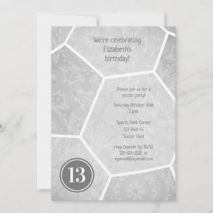 silver grey girly soccer birthday party  invitation