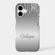 Silver Grey Glitter Drip Ombre Personalised