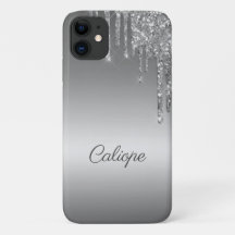 Silver Grey Glitter Drip Ombre Personalised