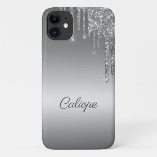 Silver Grey Glitter Drip Ombre Personalised iPhone 11 Case