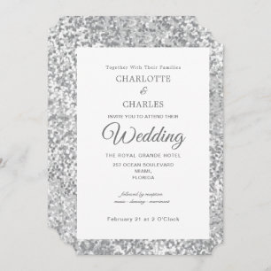 Silver Grey Glitter Elegant Chic Wedding Invitation