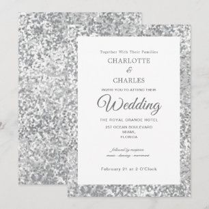 Silver Grey Glitter Elegant Chic Wedding Invitation
