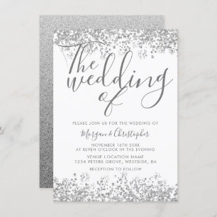 Silver Grey Glitter Elegant Modern Wedding Invitation