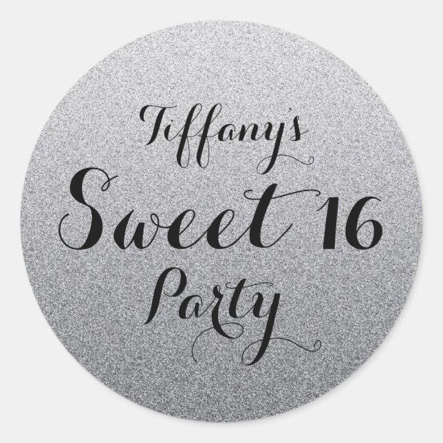 Silver Grey Glitter Faux Ombre Sweet 16 Sticker (Front)