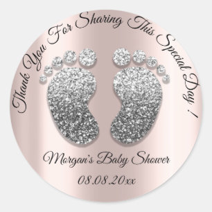 Silver Grey Glitter Feet Baby Shower Favour Thank Classic Round Sticker