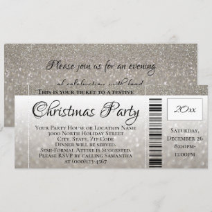 Silver Grey Glitter Holiday Christmas Party Ticket Invitation