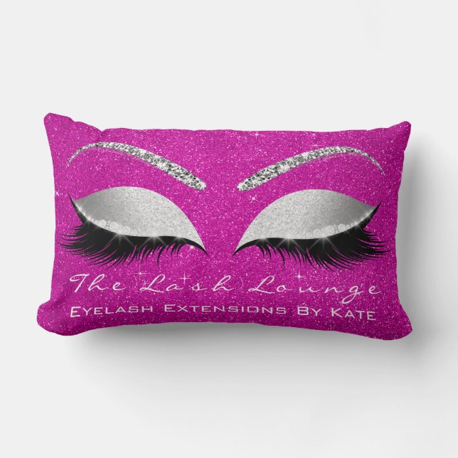 Silver Grey Glitter Hot Pink Rose Makeup Eye Lash Lumbar Cushion (Front)