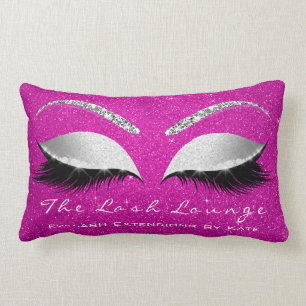 Silver Grey Glitter Hot Pink Rose Makeup Eye Lash Lumbar Cushion