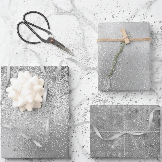 Silver Grey Glitter look Foils Wrapping Paper Sheet (Creator Uploaded)