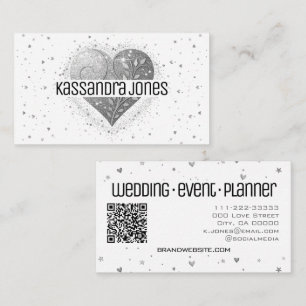 Silver Grey Glitter Love Heart Shape White Chic Business Card