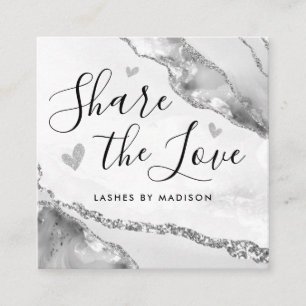 Silver Grey Glitter Marble Agate Chic Monogram Referral Card