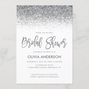 Silver Grey Glitter Sparkle Confetti Bridal Shower Invitation