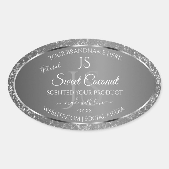 Silver Grey Glitter Stars Initials Product Labels (Front)