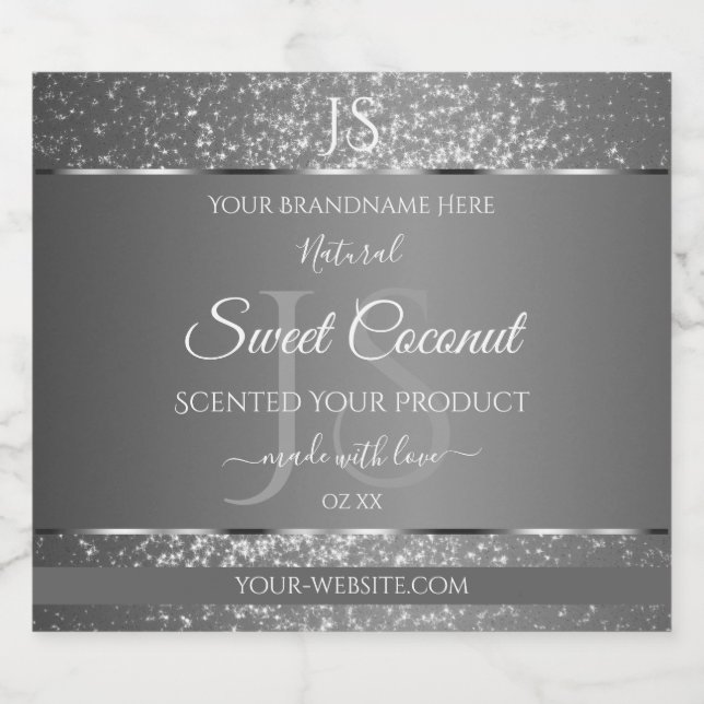 Silver Grey Glitter Stars Initials Product Labels (Single Label)