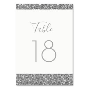 Silver Grey Glitter Table Number Flat Card