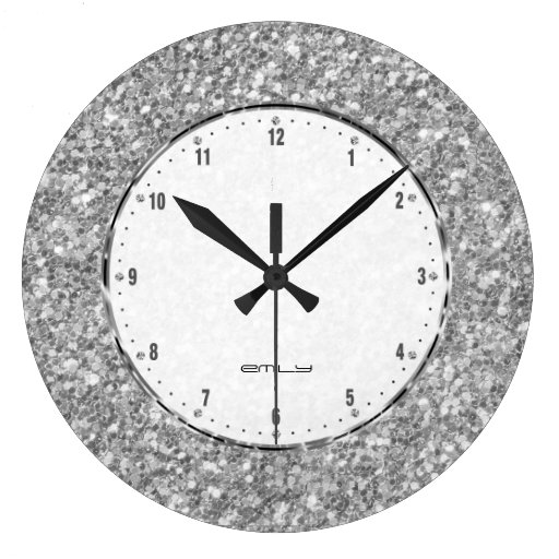 Image of Silver Grey Glitter Texture Print Large Clock