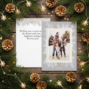 Silver Grey Gold Botanical Vintage Frame Christmas Holiday Card