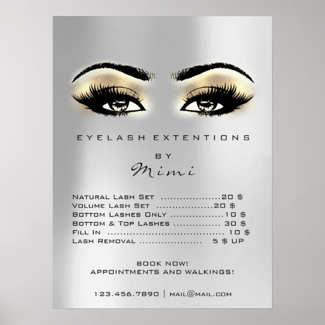 Silver Grey Gold Browns Makeup Eyes Lashes Prices Poster (Front)