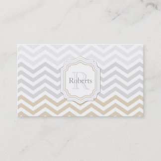 Silver Grey Gold Chevron Monogram Business Card