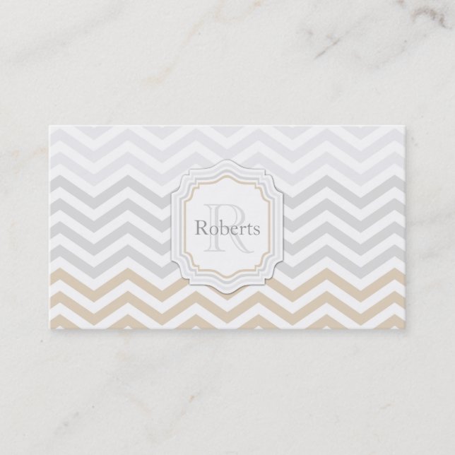 Silver Grey Gold Chevron Monogram Business Card (Front)