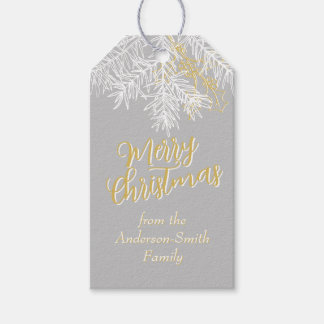 Silver Grey Gold Chic Elegant Christmas Botanical Gift Tags