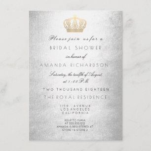 Silver Grey Gold Crown Royal Glitter Bridal Shower Invitation