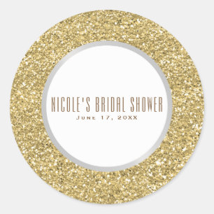Silver Grey Gold Glitter Elegant Wedding Favour Classic Round Sticker