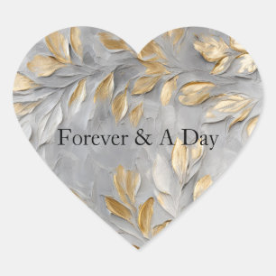 Silver Grey Gold Leaves Heart Sticker