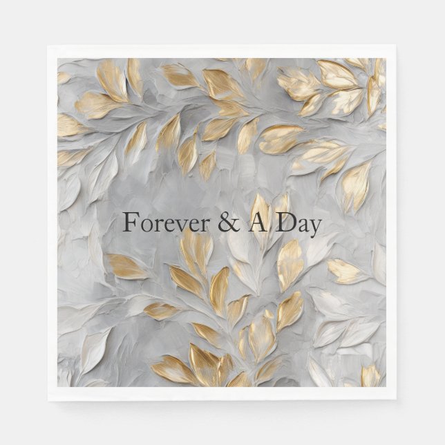 Silver Grey Gold Leaves Napkin (Front)