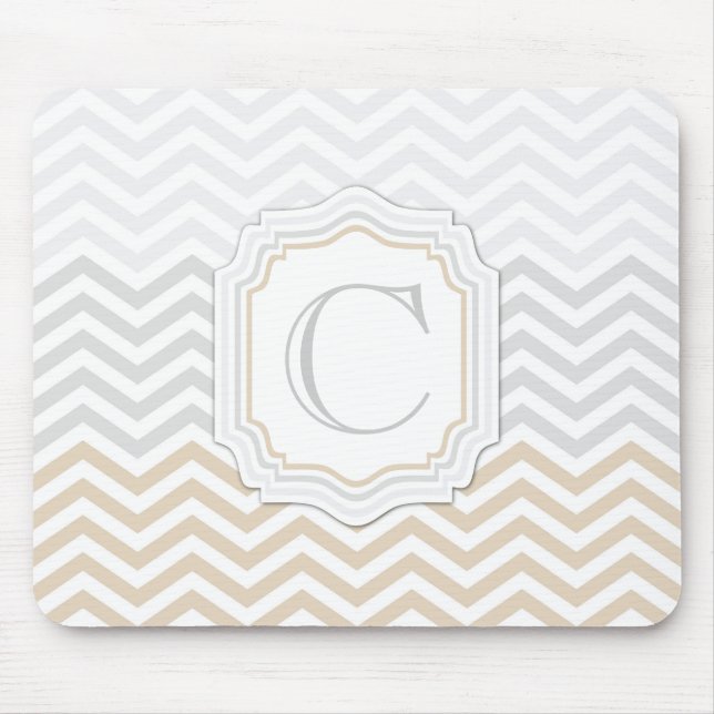 Silver Grey Gold Monogram Chevron Mouse Mat (Front)