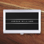 Silver grey gradient borders elegant black business card holder<br><div class="desc">Elegant,  black business card holder with your name printed on the front with silver gradient borders above and below.</div>