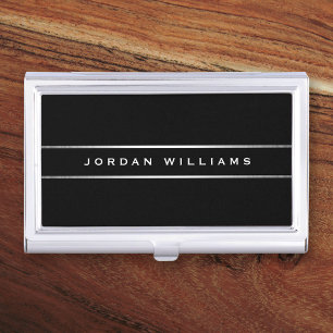 Silver grey gradient borders elegant black business card holder