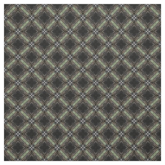 Silver Grey, Green, Black tiled Diamonds Pattern Fabric (Swatch)