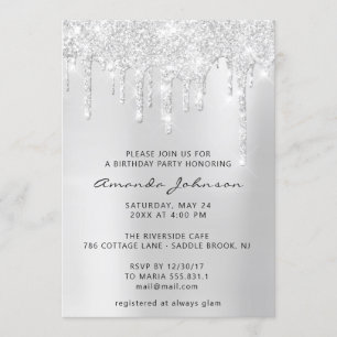 Silver Grey Grey Glitter Effect Drip s Invitation
