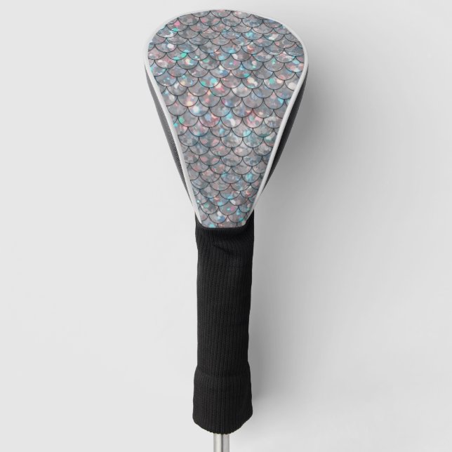 Silver Grey Grey Mermaid Fish Scales Holographic   Golf Head Cover (Front)